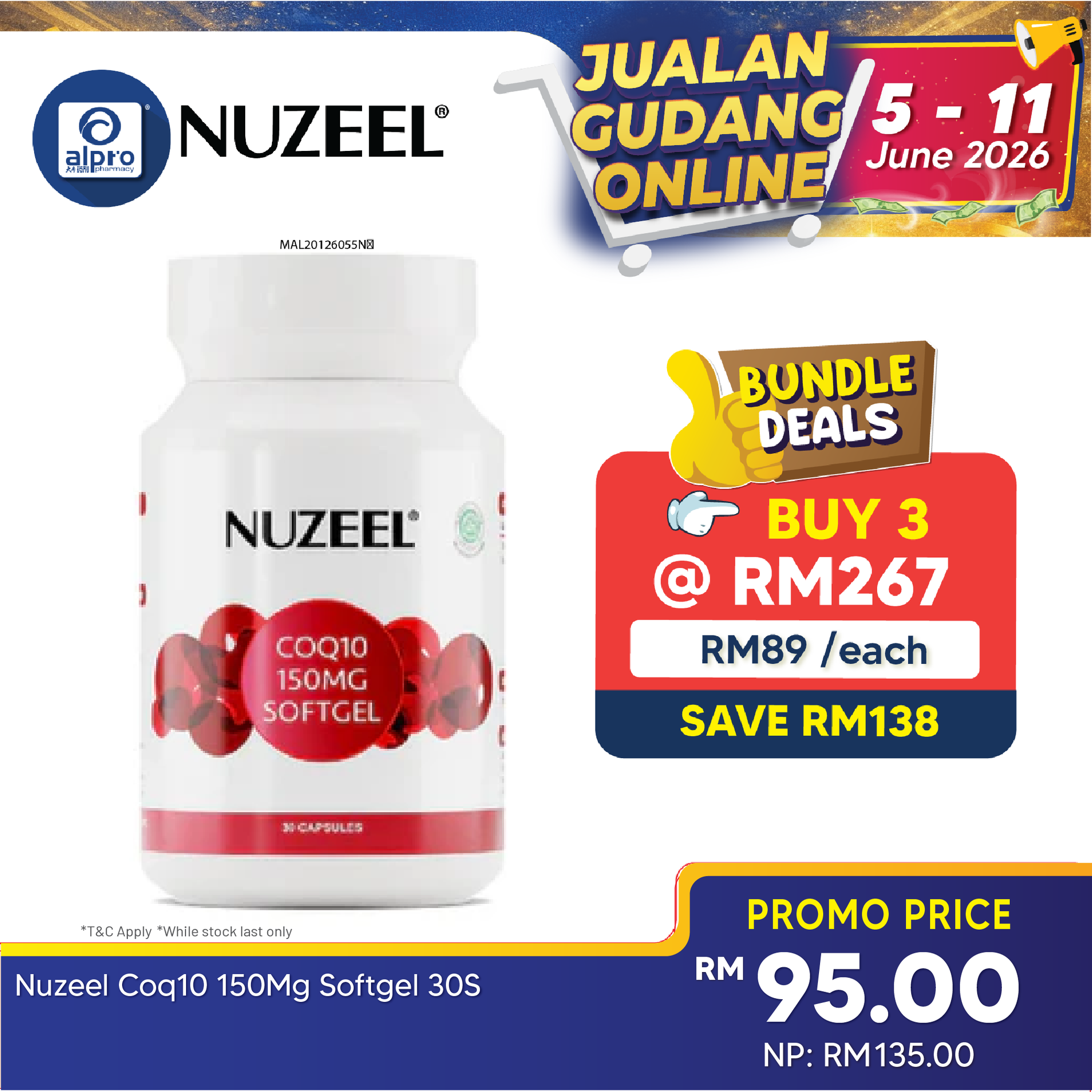 Nuzeel Coq10 150mg Softgel 30s | Reduce Oxidative Stress & Inflammation Nuzeel