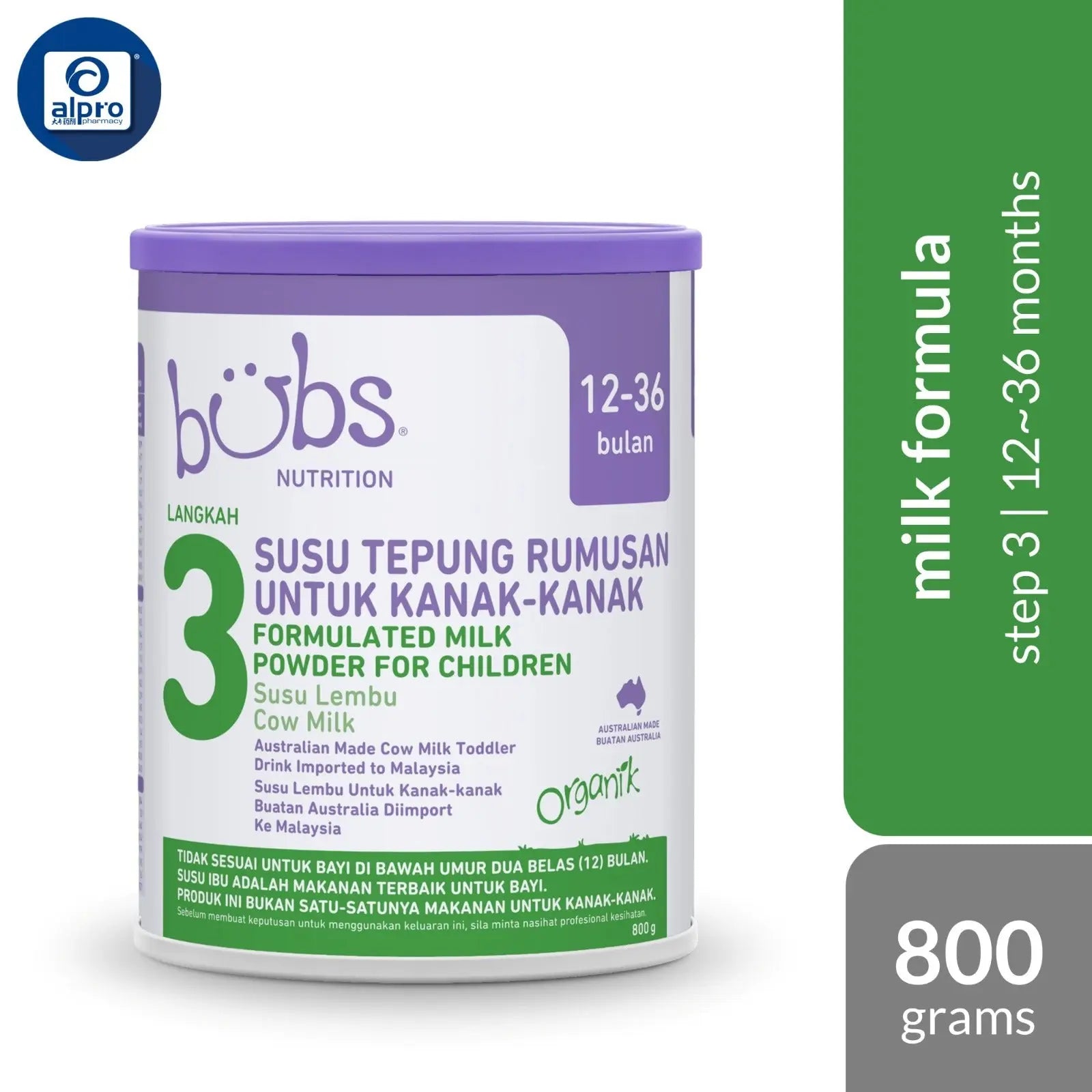 Bubs Organic Grass Fed Toddler Milk 800g - Alpro Pharmacy