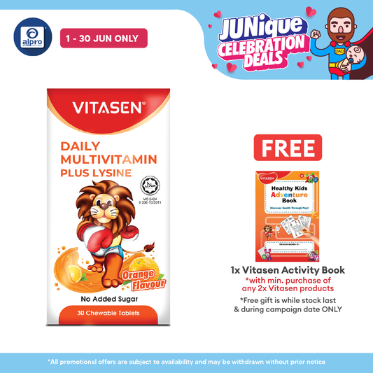 Vitasen Daily Multivitamin Plus Lysine (Chocolate / Orange) 30S | Improve Appetite Vitasen