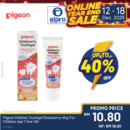Pigeon Children Toothgel Strawberry 45g | For Children Age 1 Year Old & Above Alpro Pharmacy