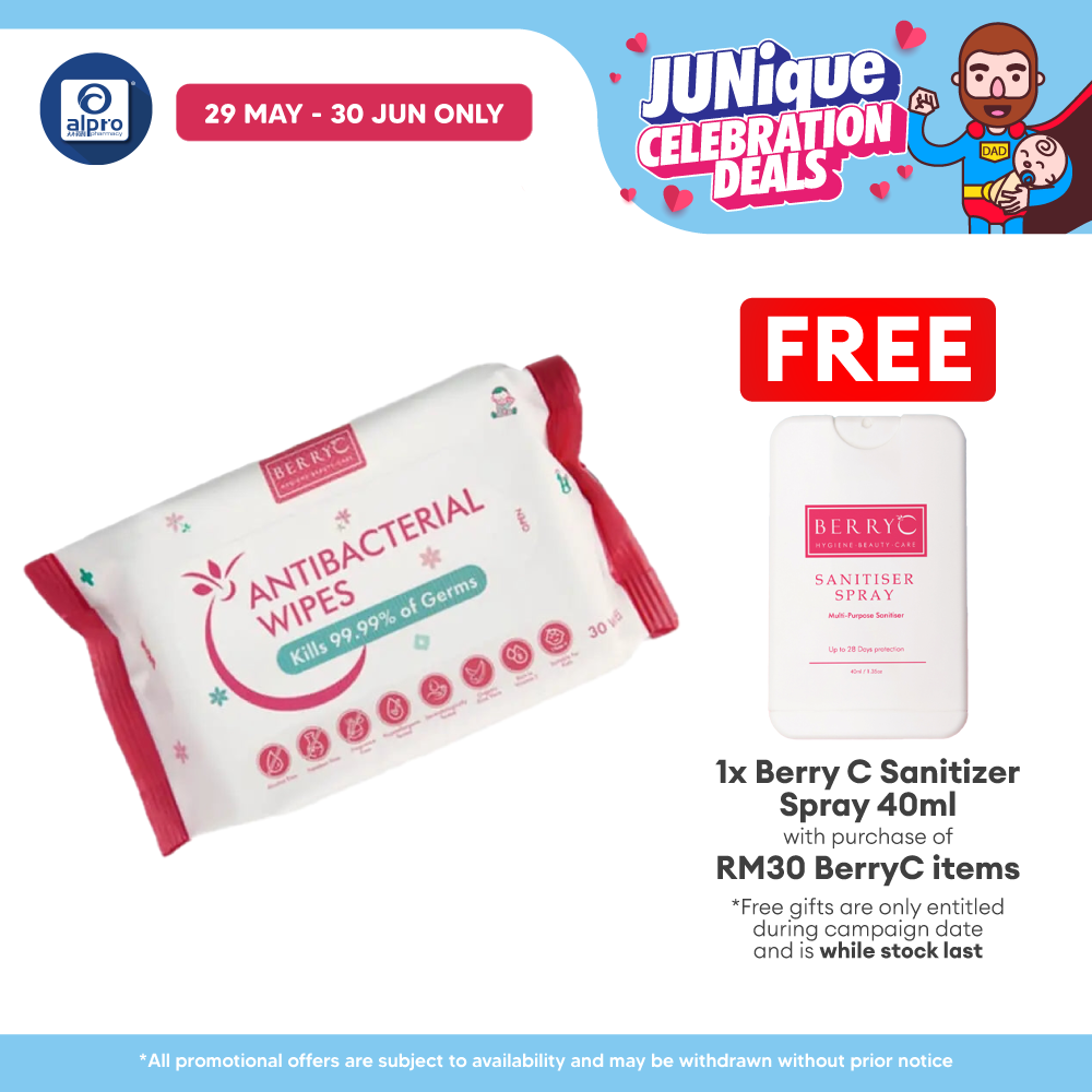 Berry C Antibacterial Wipe 30s | Kills 99.9% of Germs & Bacteria Berry C