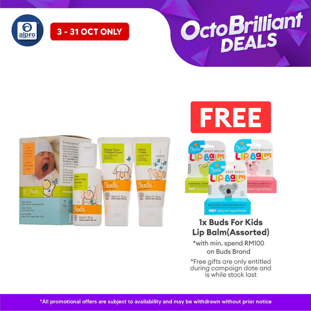 Buds Everyday Organics Baby Starter Kit (infant Head To Toe Cleanser 60ml + Infant Cream 30ml + Nappy Cream 30ml) Alpro Pharmacy