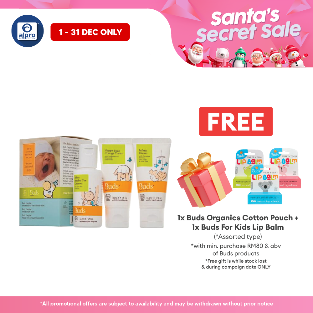 Buds Everyday Organics Baby Starter Kit (infant Head To Toe Cleanser 60ml + Infant Cream 30ml + Nappy Cream 30ml) Alpro Pharmacy