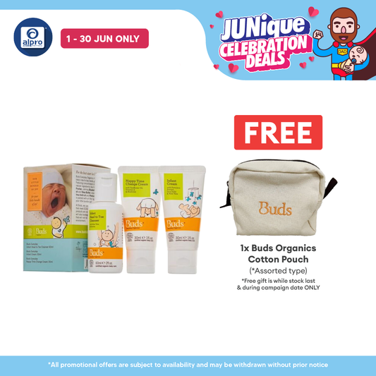 Buds Everyday Organics Baby Starter Kit (Infant Head to Toe Cleanser 60ml + Infant Cream 30ml + Nappy Cream 30ml) Buds