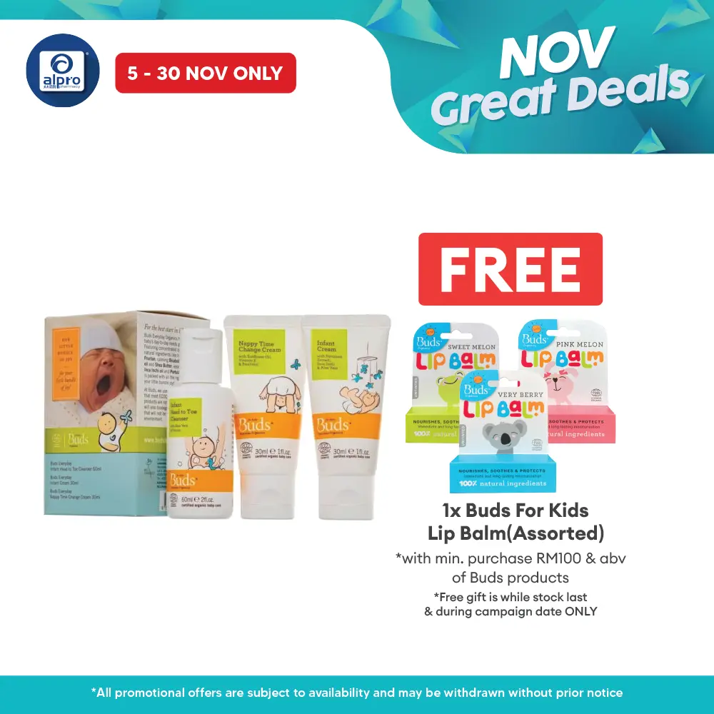 Buds Everyday Organics Baby Starter Kit (infant Head To Toe Cleanser 60ml + Infant Cream 30ml + Nappy Cream 30ml) Alpro Pharmacy