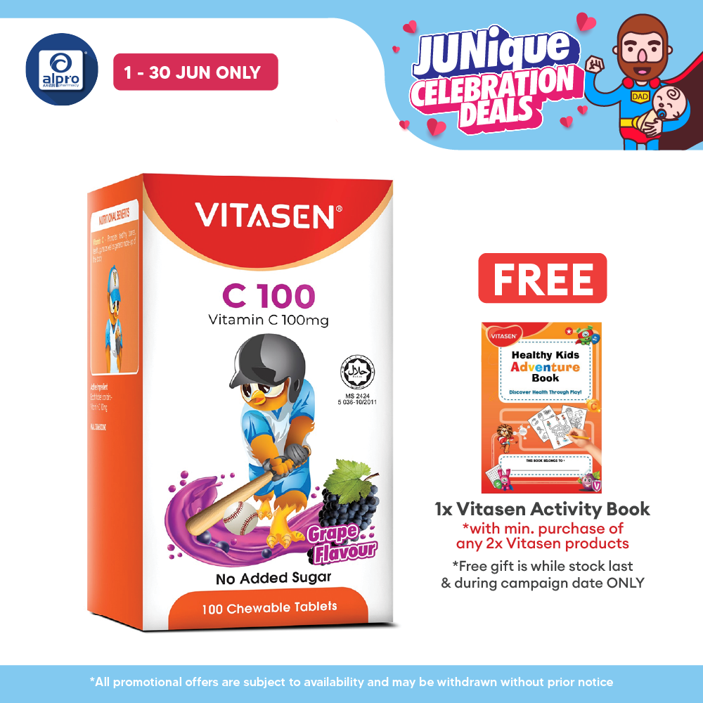 Vitasen C 100mg (Grape/ Orange) 100s | Promotes Healthy Bones & Teeth Vitasen