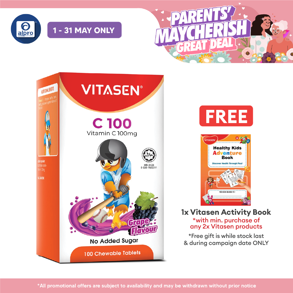 Vitasen C 100mg (Grape/ Orange) 100s | Promotes Healthy Bones & Teeth Vitasen