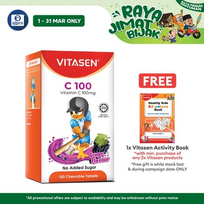 Vitasen C 100mg (Grape/ Orange) 100s | Promotes Healthy Bones & Teeth Vitasen