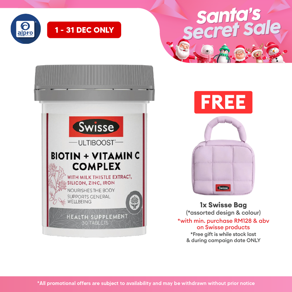 Swisse Ultiboost Biotin + Vitamin C Complex 30s | Helps In Collagen Formation Swisse