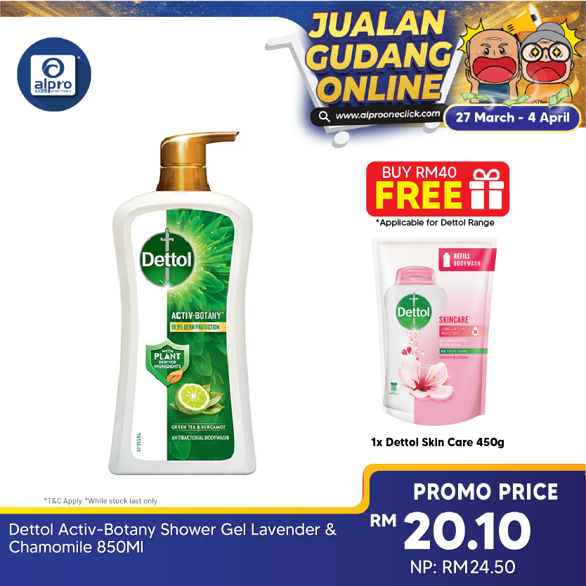 Dettol Activ-Botany Shower Gel 800g (Green Tea & Bergamot/ Lavender & Chamomile) Dettol