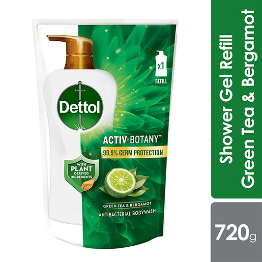 Dettol Activ-Botany Shower Gel Refill Pouch 720g(Lavender & Chamomile / Green Tea & Bergamot) | 99.9% Germs Protection Alpro Pharmacy