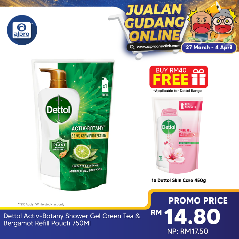 Dettol Activ-Botany Shower Gel Refill Pouch 720g (Lavender & Chamomile/ Green Tea & Bergamot) Dettol