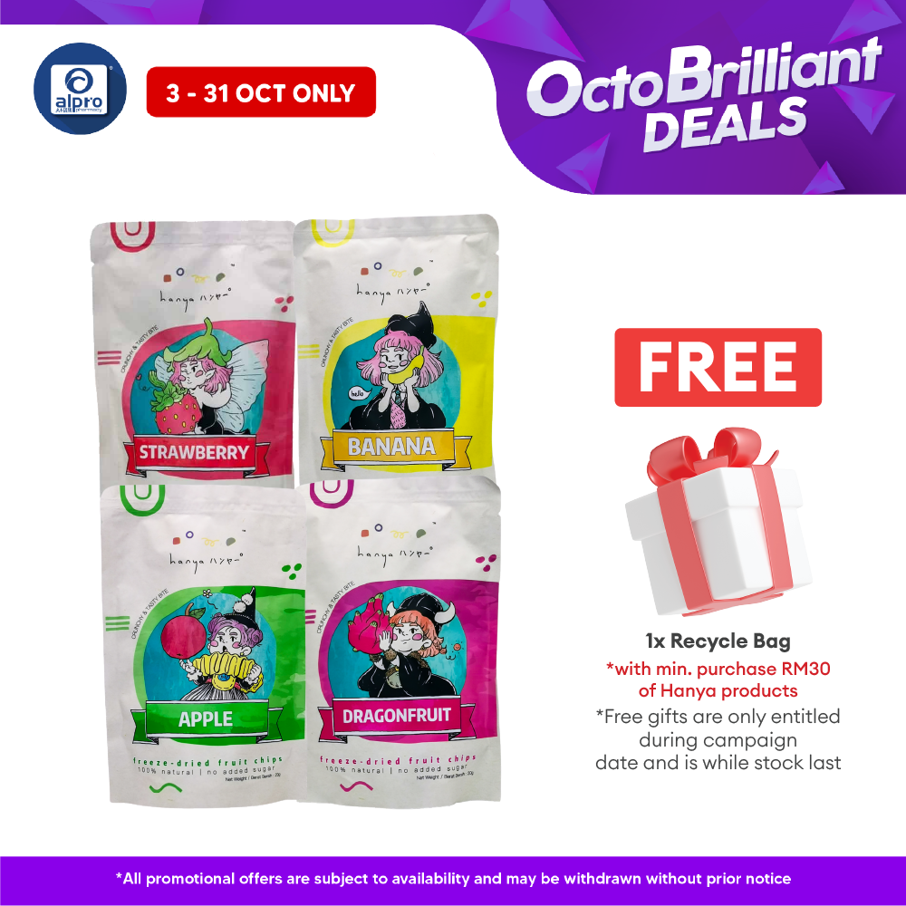 Hanya Freeze-Dried 20g (Strawberry/ Banana/ Dragonfruit/ Apple) | Kids Healthy Snacks Hanya