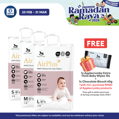 Applecrumby® AirPlus Overnight Tape Diapers (S/ M/ L) | GreenCoreDry™ Technology Applecrumby