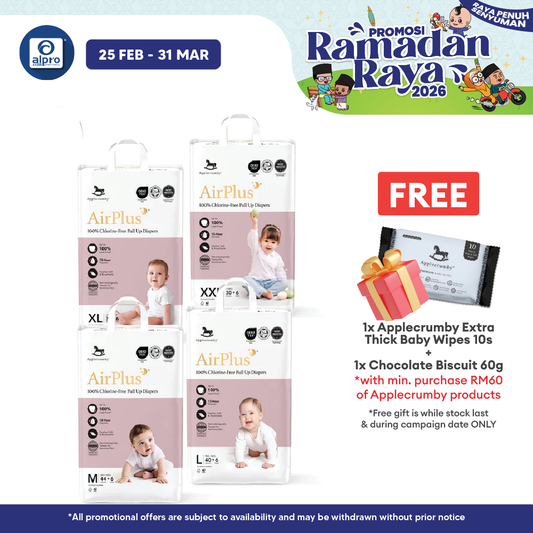 Applecrumby® AirPlus Overnight Pull Up Diapers (M/ L/ XL/XXL) | GreenCoreDry™ Technology Applecrumby