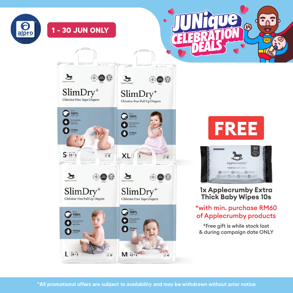 Applecrumby® SlimDry EasyDay Tape Diapers (S/ M/ L/ XL) | Holds 30× Its Weight In Liquid Applecrumby