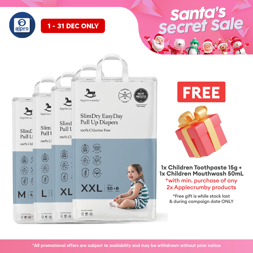 Applecrumby® SlimDry EasyDay Pull Up Diapers (M/ L/ XL/ XXL) | Holds 30× Its Weight In Liquid Applecrumby