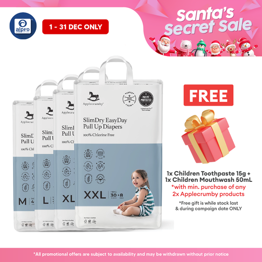 Applecrumby® SlimDry EasyDay Pull Up Diapers (M/ L/ XL/ XXL) | Holds 30× Its Weight In Liquid Applecrumby