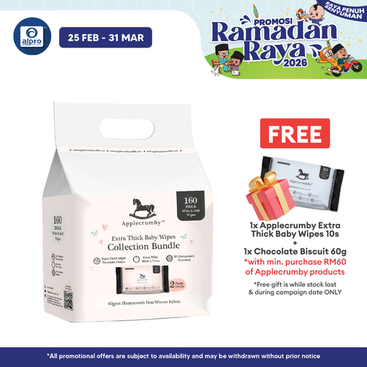 Applecrumby Extra Thick Premium Baby Wipes (Manuka Honey Extract) 2x80s Applecrumby