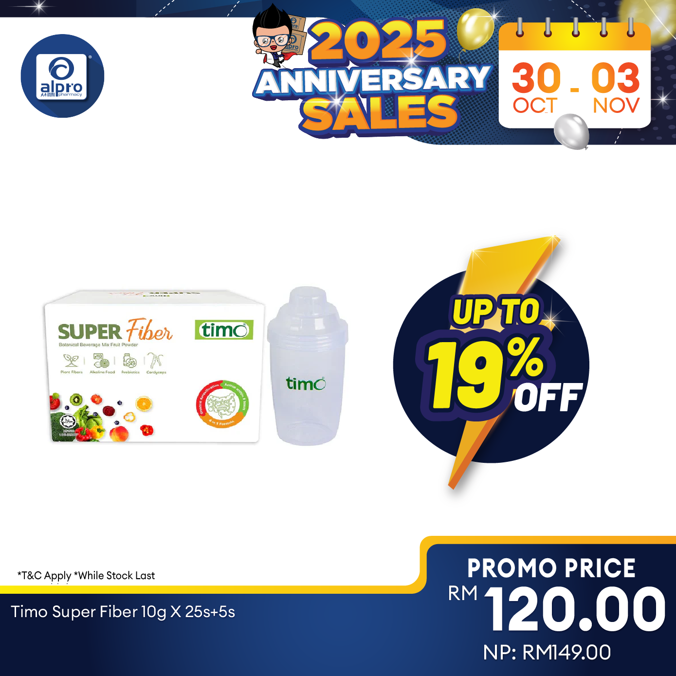 Timo Super Fiber 10g X 30s + Free Shaker (New) Alpro Pharmacy