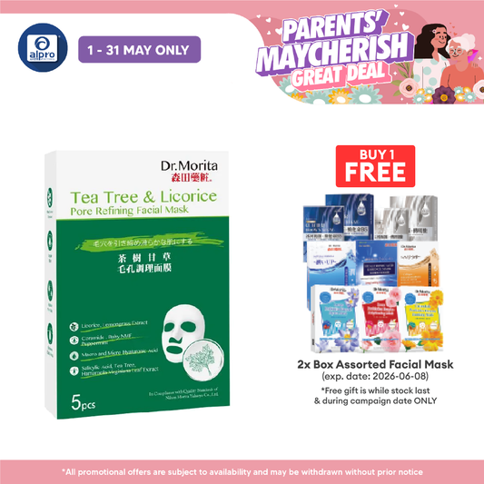 Dr.Morita Tea Tree & Licorice Acne & Pore Refining Facial Mask 5S | Reduce Oil and Acne Dr.Morita
