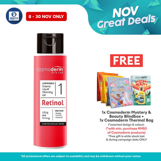 Cosmoderm Luminous A Creamy Liquid Cleansing Gel 120ml | Prevent Anti-aging Process Alpro Pharmacy