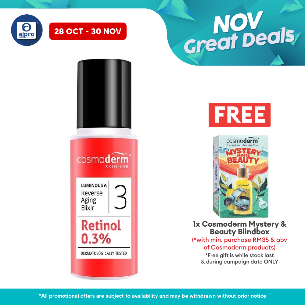 Cosmoderm Luminous A Reverse Aging Elixir 30ml | Improve Sagging & Damaged Skin Alpro Pharmacy