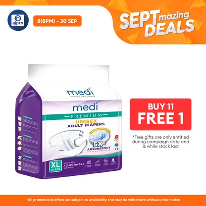 Medi Premium Unisex Adult Diapers (XL) 10s | 5X Absorbency Medi+