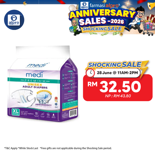 Medi Premium Unisex Adult Diapers (XL) 10s | 5X Absorbency Medi+