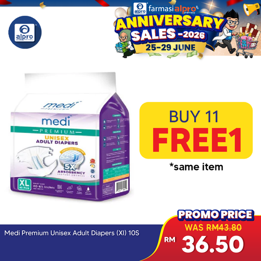Medi Premium Unisex Adult Diapers (XL) 10s | 5X Absorbency Medi+