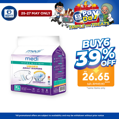 Medi Premium Unisex Adult Diapers (XL) 10s | 5X Absorbency Medi+