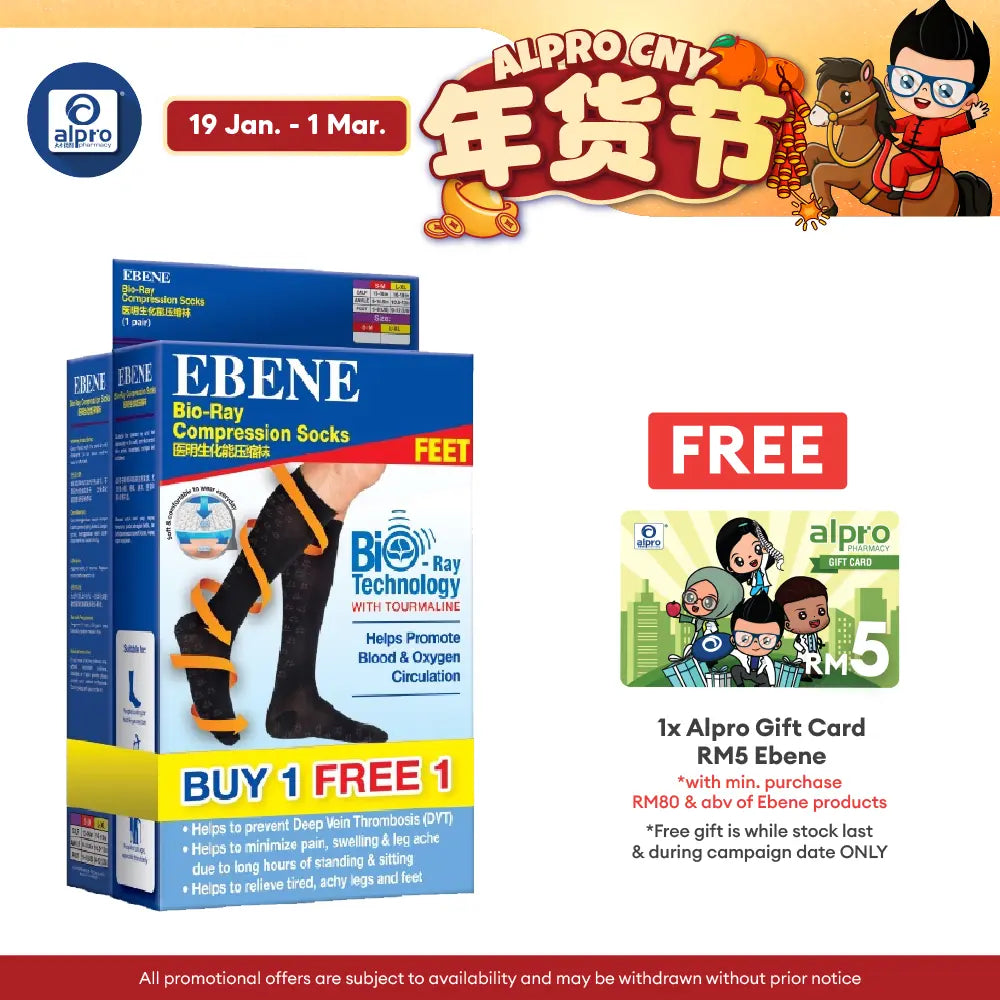 Ebene Bio-ray Compression Socks (S / M)) ( L / XL) Black TP | To Prevent Deep Vein Thrombosis (DVT) Ebene