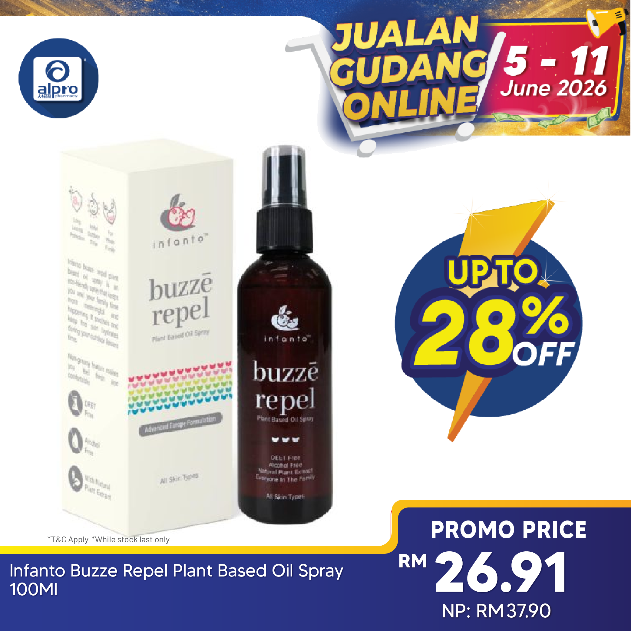 Infanto Buzze Repel Plant Based Oil Spray 100ml | Natural Plant Extract Insect Repellent Infanto