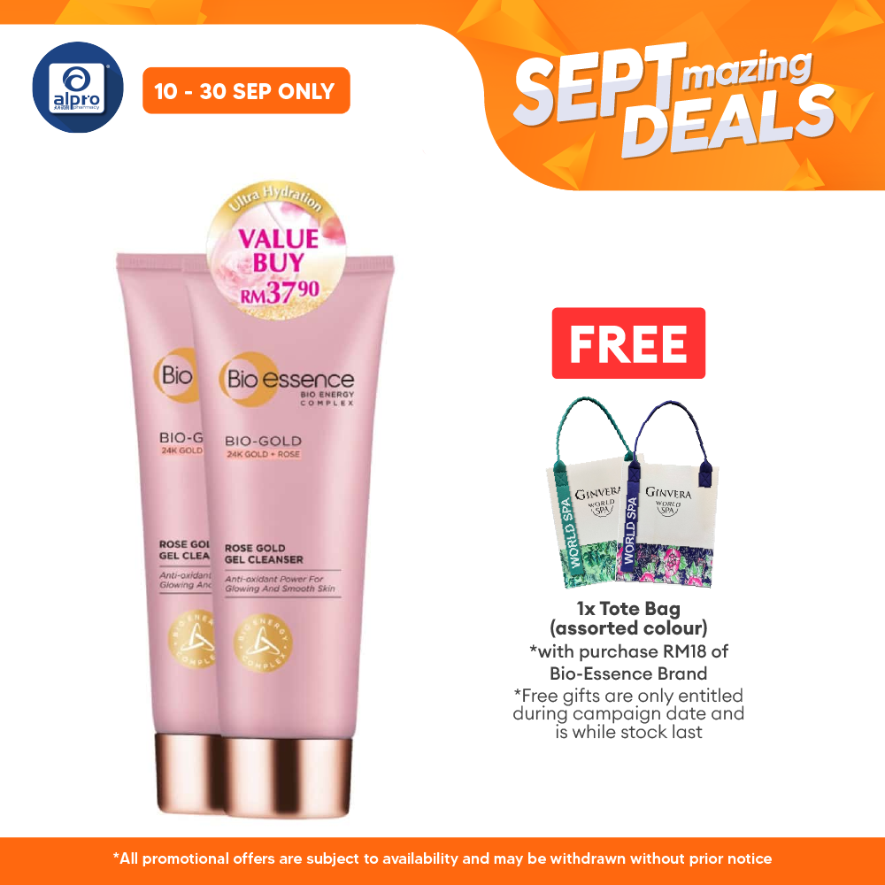 [Value Pack] Bio Essence Bio-Gold Rose Gold Gel Cleanser 2x100g Alpro Pharmacy