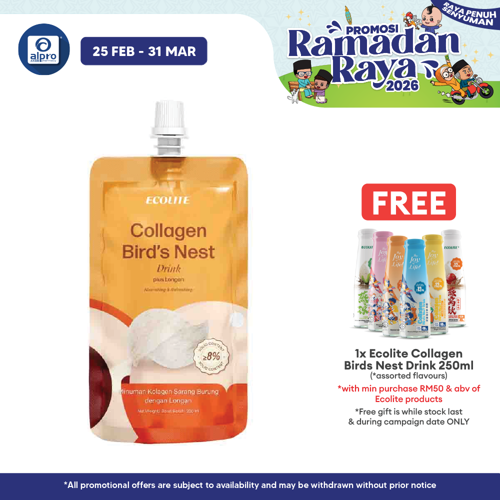 Ecolite Collagen Bird's Nest Drink 200ml | Lychee & Rose Syrup / Longan Alpro Pharmacy