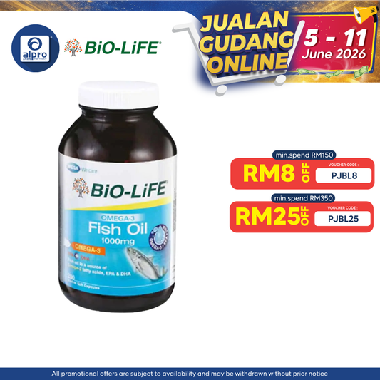 Bio-Life Omega 3 Fish Oil 1000mg 200s | Maintain Heart Health [Expiry 08/24] Bio-life