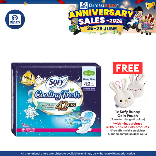 Sofy Cooling Night Sanitary Pads Slim Wing 42cm 6s | High Absorbent Sofy