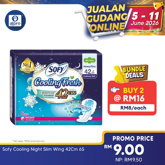 Sofy Cooling Night Sanitary Pads Slim Wing 42cm 6s | High Absorbent Sofy
