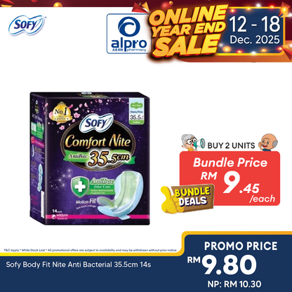 Sofy Body Fit Nite Anti Bacterial 35.5cm 14s Sofy