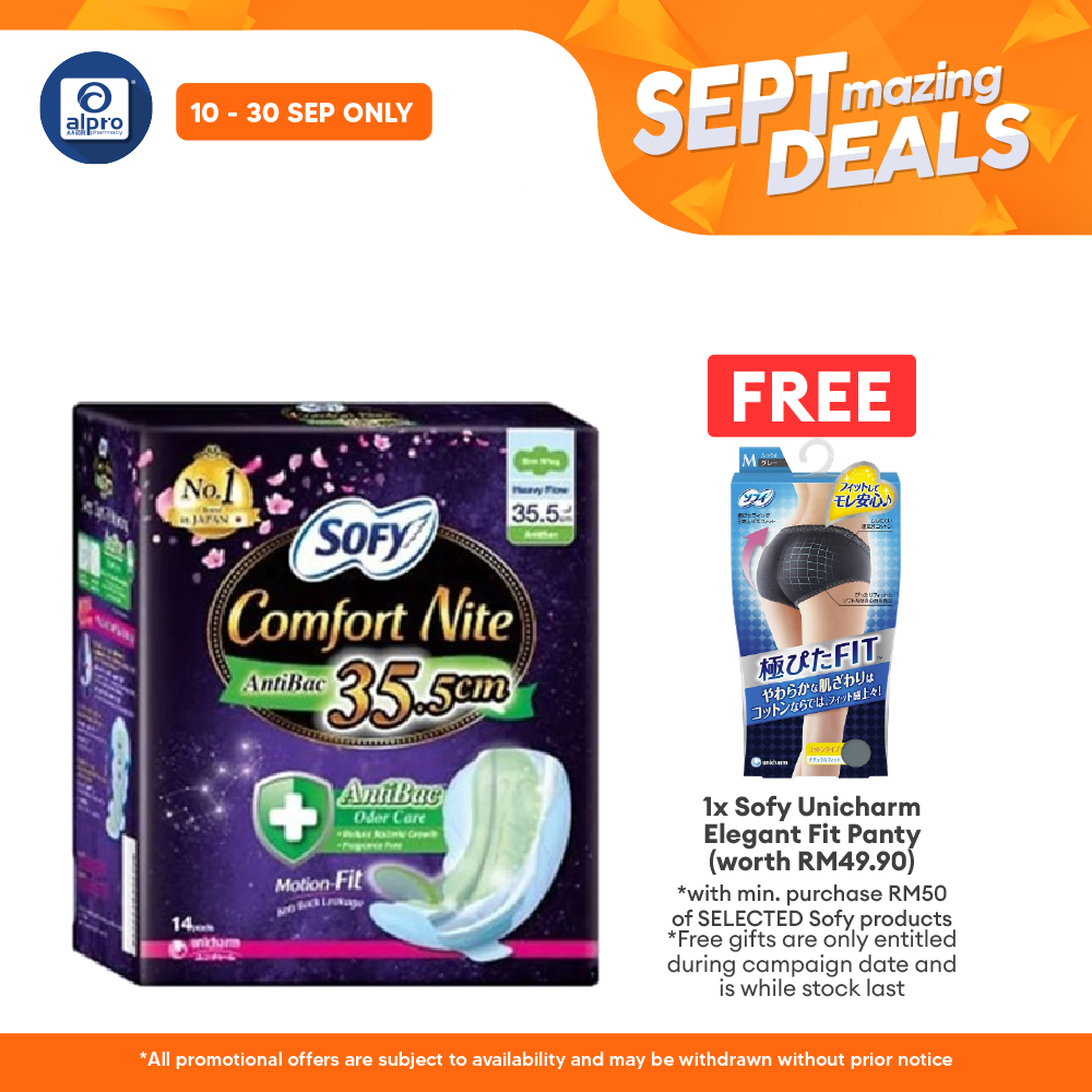 Sofy Body Fit Nite Anti Bacterial 35.5cm 14s Alpro Pharmacy