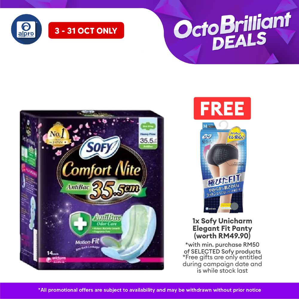 Sofy Body Fit Nite Anti Bacterial 35.5cm 14s Alpro Pharmacy