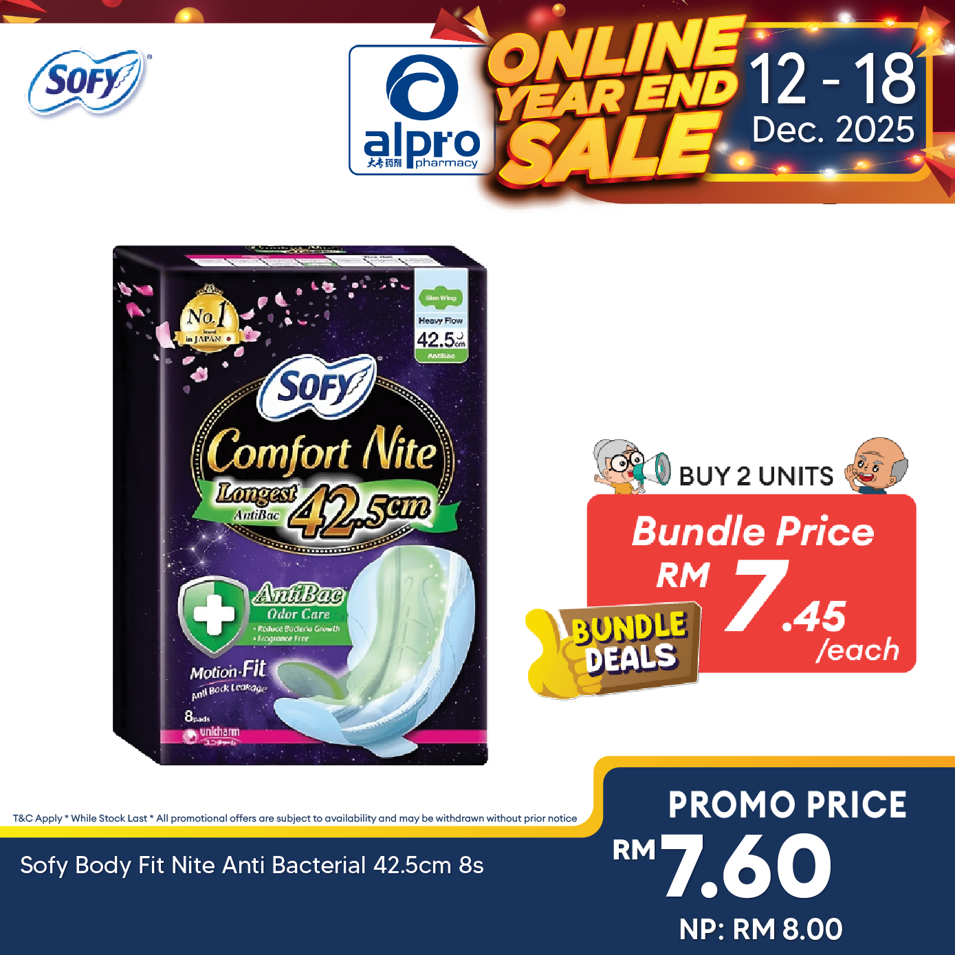 Sofy Body Fit Nite Anti Bacterial 42.5cm 8s Alpro Pharmacy