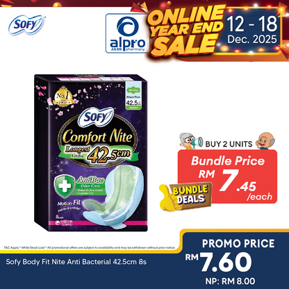 Sofy Body Fit Nite Anti Bacterial 42.5cm 8s Alpro Pharmacy