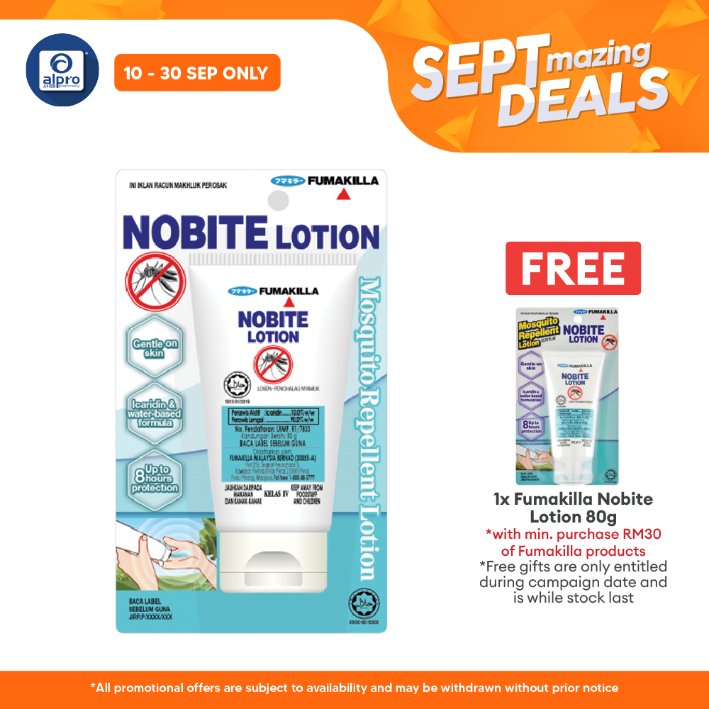 Fumakilla Nobite Lotion 80g (New Blister) | Repel Mosquitoes For 8 Hours Alpro Pharmacy