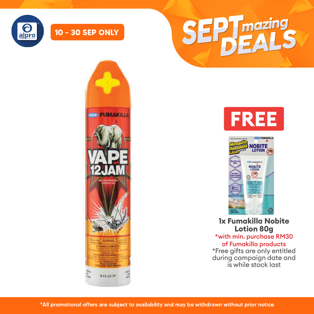 Fumakilla VAPE 12 Jam Mosquito Repellent Racun Serangga Aerosol (AE) 276ml Alpro Pharmacy
