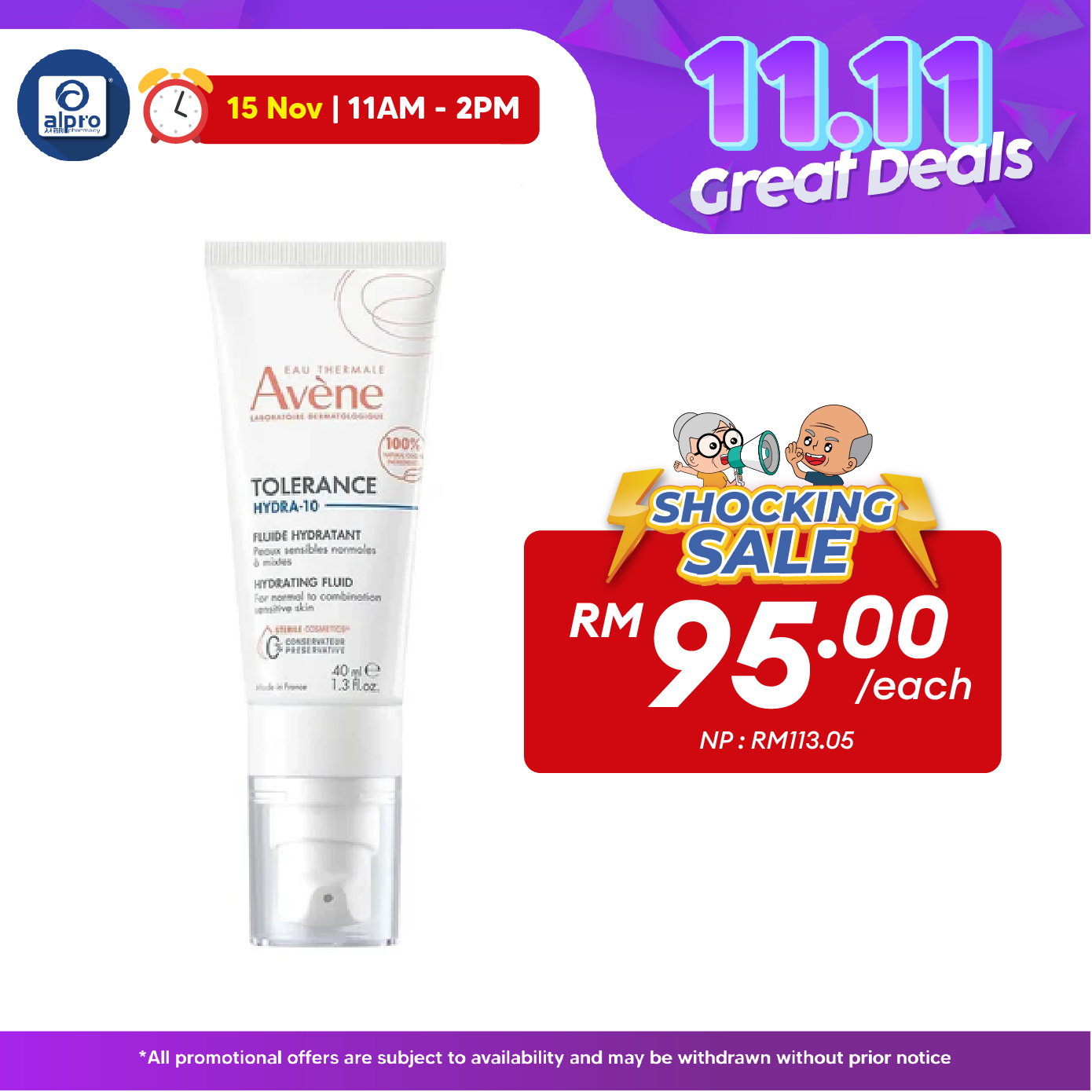 Avene Tolerance Hydra-10 Fluid 40mL | Fragrance Free/Moisturizer Alpro Pharmacy