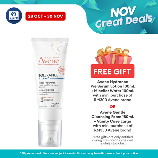 Avene Tolerance Hydra-10 Fluid 40mL | Fragrance Free/Moisturizer Alpro Pharmacy