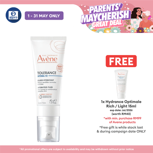 Avene Tolerance Hydra-10 Fluid 40mL | Fragrance Free/Moisturizer Avene
