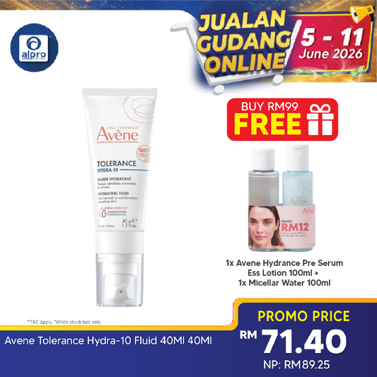 Avene Tolerance Hydra-10 Fluid 40mL | Fragrance Free/Moisturizer Avene