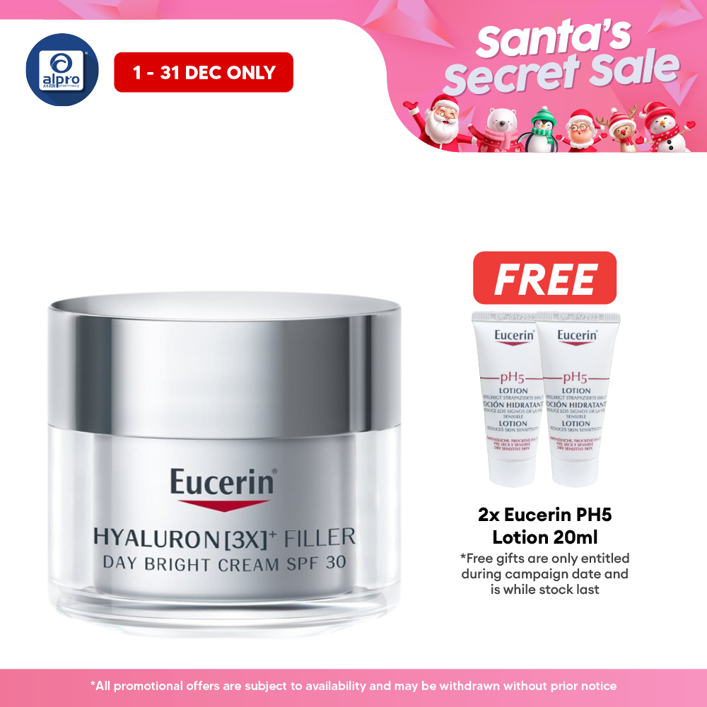 Eucerin Hyaluron Filler Day Bright Cream SPF30 50ml (New) | Reduces Deep Wrinkle and Lines Alpro Pharmacy